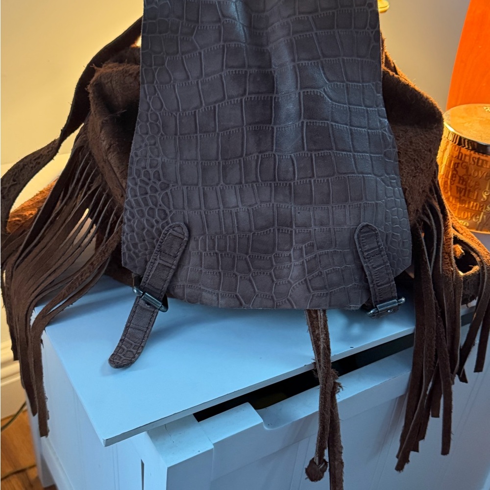 Suede/Leather Croc Pattern Convertible Backpack/C… - image 3